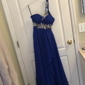 Alyce Royal Blue Beaded One-Shoulder Gown